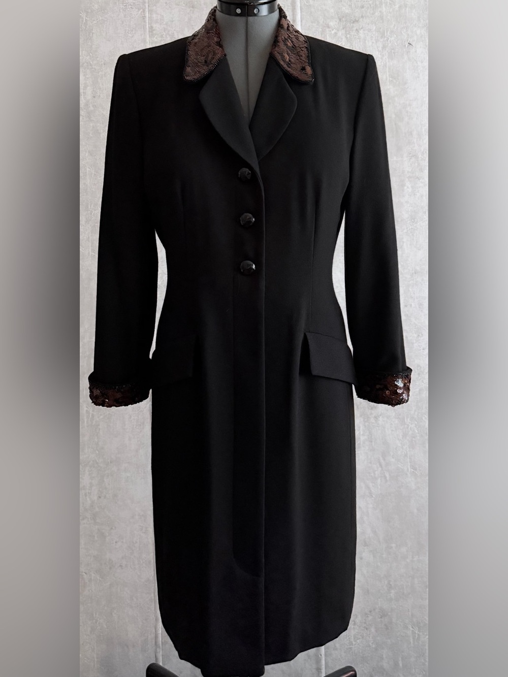 Vtg Kasper ASL Black Sequin Leopard Coat Blazer Dress 90s Cocktail Party Midi 8